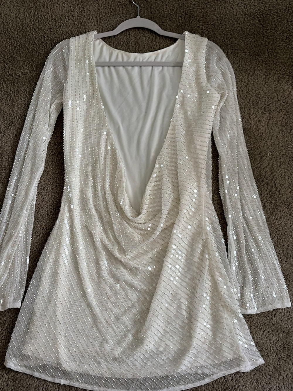 Ivory Sequin Long-Sleeve Mini Dress - Elegant Party Dress